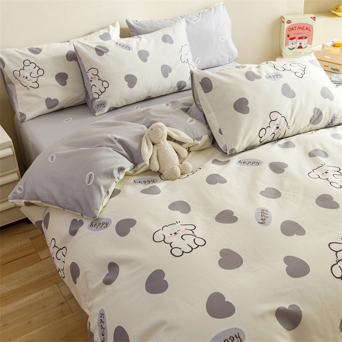 91家纺网 家纺一手货源 找家纺 红粉佳人家纺  2024新款纯棉卡通小清新四件套及单品 开心狗-1