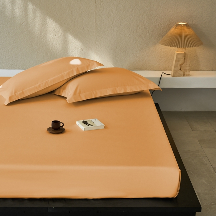 91家纺网 家纺一手货源 找家纺 秀色家纺 2025新款高端酒店50支贡缎长绒棉床笠单件纯棉全棉贡缎可裸睡单双人床上用品 梦易-南瓜橘