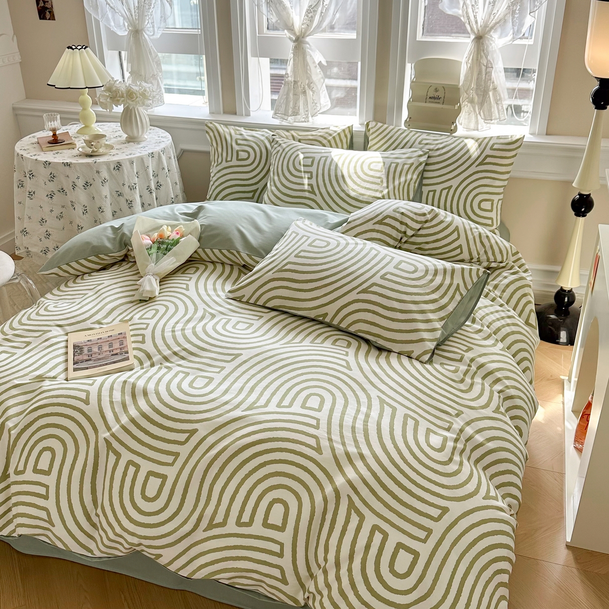 91家纺网 家纺一手货源 找家纺 晨希家居 2024新款小清新全棉印花四件套 斯诺克