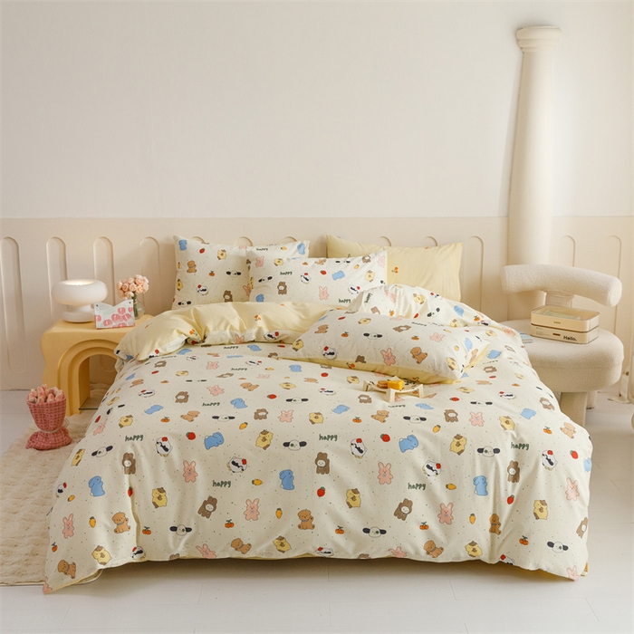 91家纺网 家纺一手货源 找家纺 红粉佳人家纺  2024新款纯棉卡通小清新四件套及单品 松岛可可