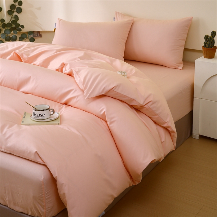 91家纺网 家纺一手货源 找家纺 凯磊家纺 2024新款高支高密.纯色南汐系列四件套 南汐-柔雾粉