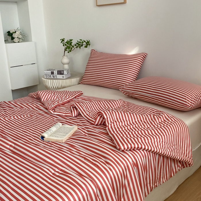 91家纺网 家纺一手货源 找家纺 荔禾家居 A类针织棉无印风夏被 豆蔻-红