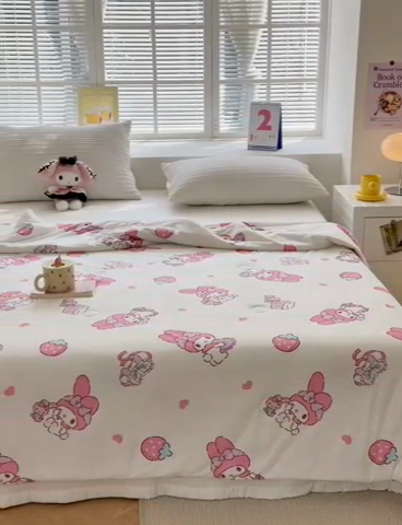 91家纺网 家纺一手货源 找家纺 博雅 2024新款三丽鸥正版系列A类牛奶丝软糯针织棉大豆纤维夏被 针织棉（带防伪标）美乐蒂宝贝