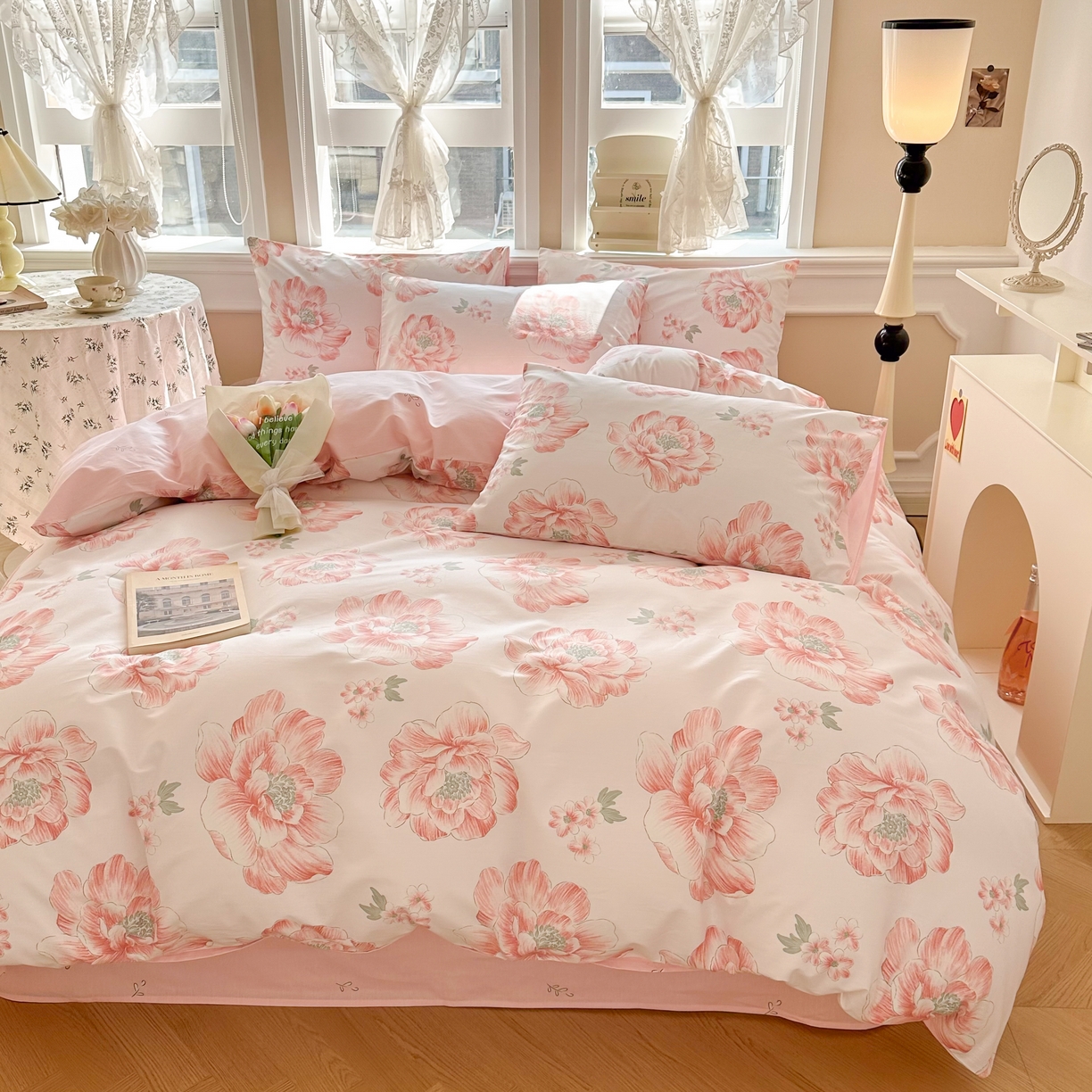 91家纺网 家纺一手货源 找家纺 晨希家居 2024新款小清新全棉印花四件套 牡丹花开