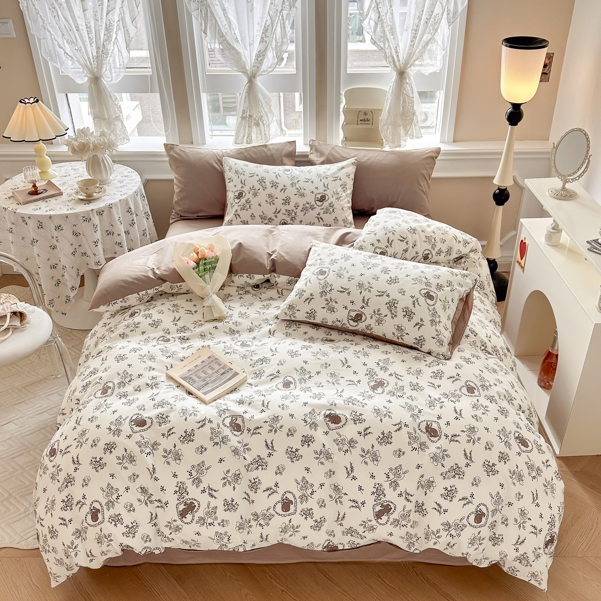 91家纺网 家纺一手货源 找家纺 晨希家居 2024新款小清新全棉印花四件套 兰幸花园