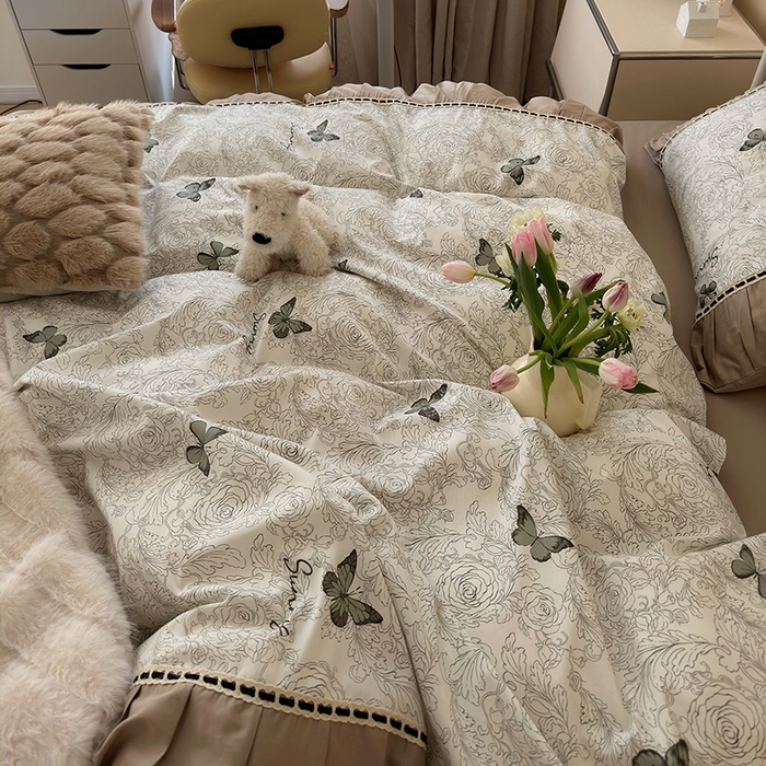 91家纺网 家纺一手货源 找家纺 晨希家居 2024新款复古法式全棉印花四件套 爱丽丝