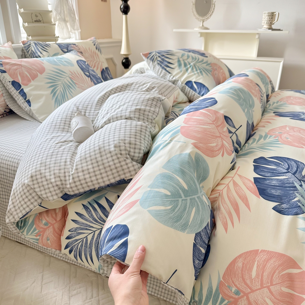 91家纺网 家纺一手货源 找家纺 晨希家居 2024新款小清新全棉印花四件套 热带雨林