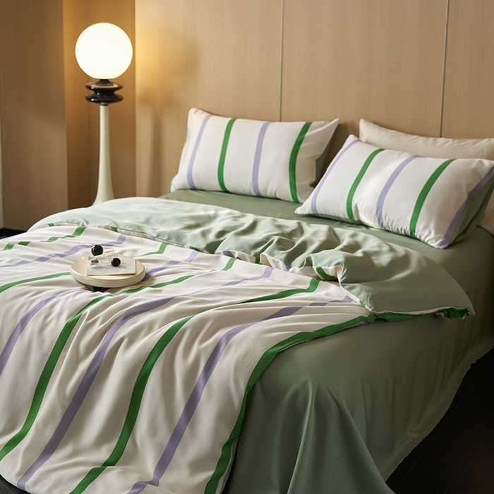 91家纺网 家纺一手货源 找家纺 时年家纺 2024春夏新品莱赛尔天丝印花四件套 可乐