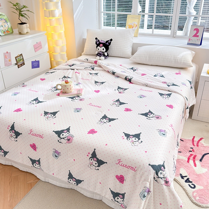 91家纺网 家纺一手货源 找家纺 博雅 2024新款三丽鸥正版系列A类牛奶丝软糯针织棉大豆纤维夏被 针织棉（带防伪标）甜筒库洛米