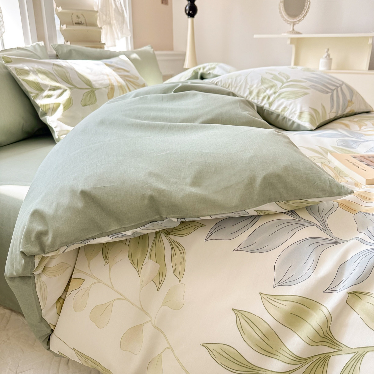 91家纺网 家纺一手货源 找家纺 晨希家居 2024新款小清新全棉印花四件套 青青糯叶