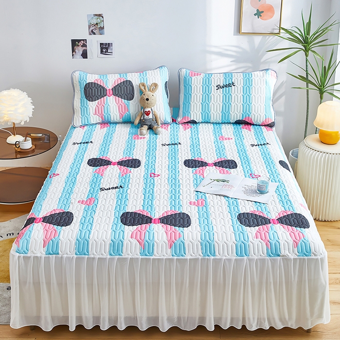 91家纺网 家纺一手货源 找家纺 爱上家居 2024新款印花凉席床裙床单款夏被-床裙款 甜蜜