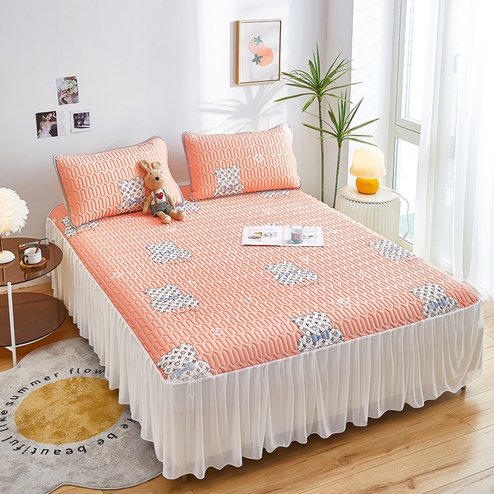 91家纺网 家纺一手货源 找家纺 爱上家居 2024新款印花凉席床裙床单款夏被-床裙款 春日明兰