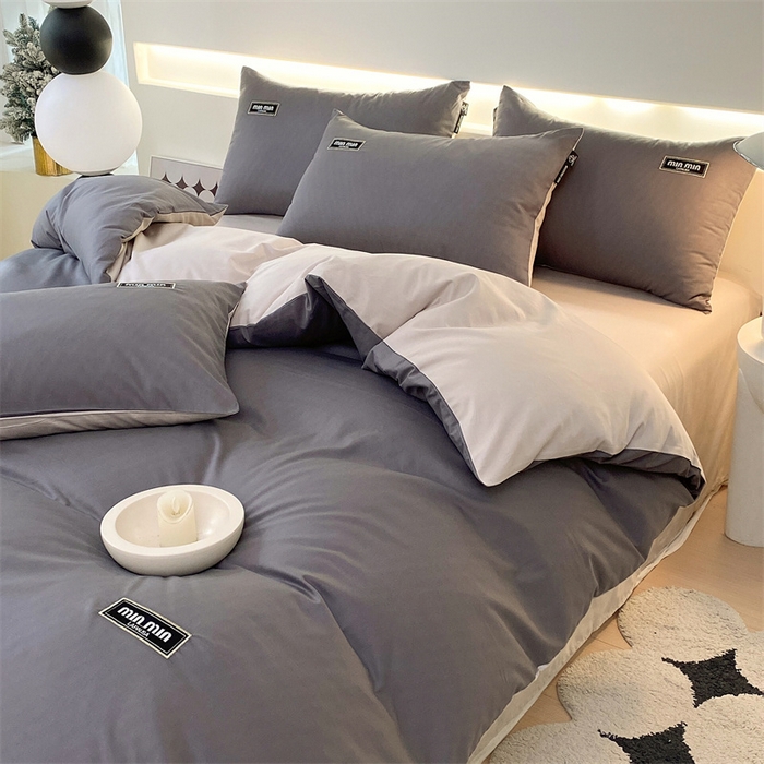 91家纺网 家纺一手货源 找家纺 凯磊家纺 2024新款高支高密.纯色拼色四件套-星漫系列 星漫-帝都灰+峰白色