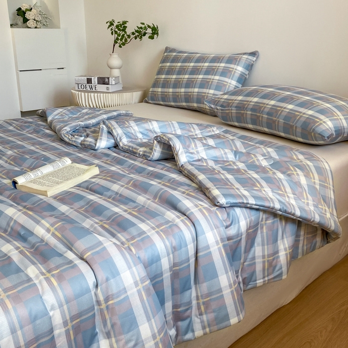 91家纺网 家纺一手货源 找家纺 荔禾家居 A类针织棉无印风夏被 流年蓝