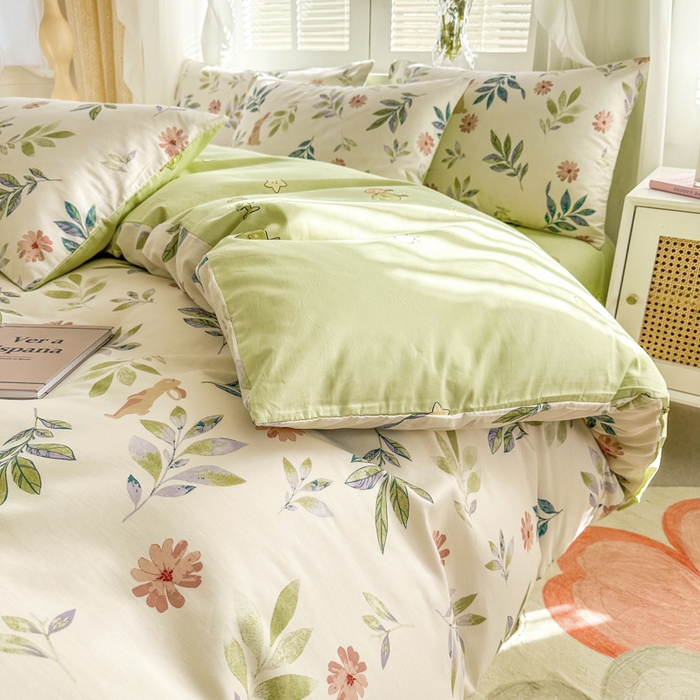 91家纺网 家纺一手货源 找家纺 晨希家居 2024新款小清新全棉印花四件套 伊梦