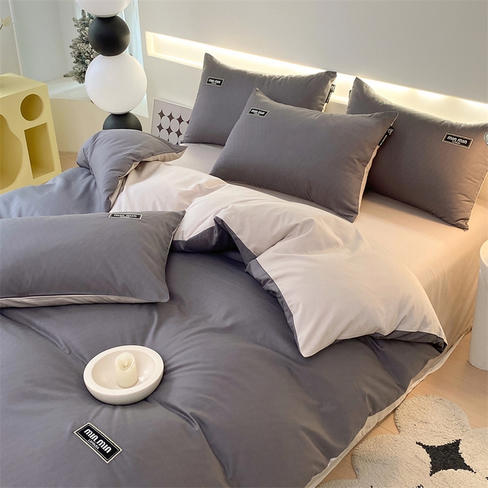 91家纺网 家纺一手货源 找家纺 凯磊家纺 2024新款高支高密.纯色拼色四件套-星漫系列 星漫-帝都灰+峰白色