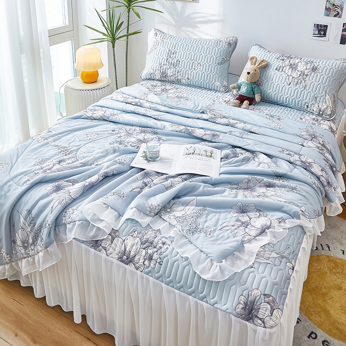 91家纺网 家纺一手货源 找家纺 爱上家居 2024新款印花凉席床裙床单款夏被-床裙款 爱之多