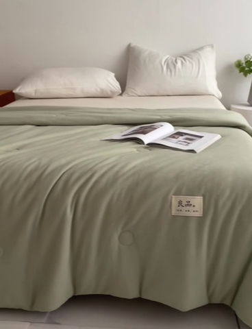 91家纺网 家纺一手货源 找家纺 慕尚 2025新款针织棉华夫格夏被 华夫格 湖绿