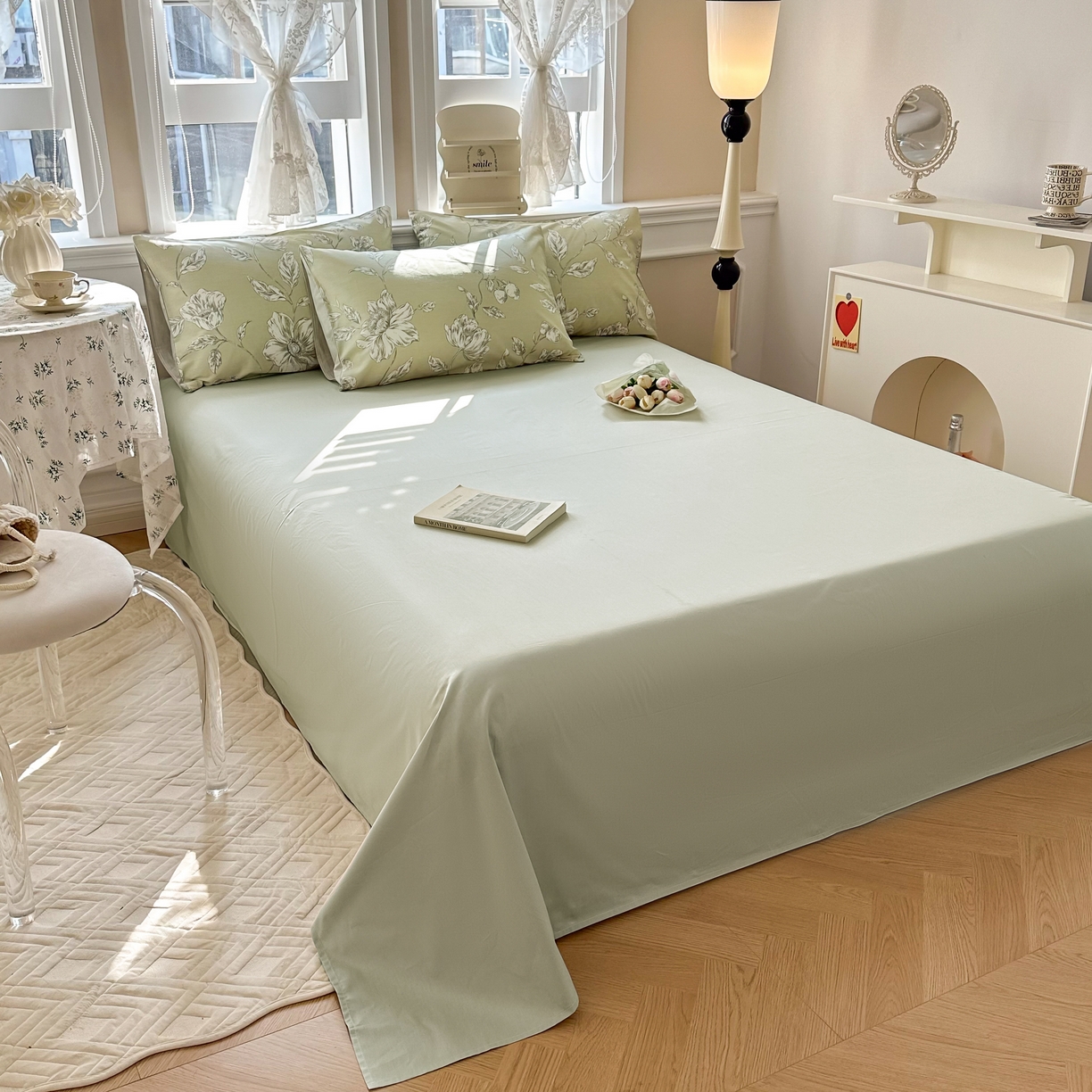 91家纺网 家纺一手货源 找家纺 晨希家居 2024新款小清新全棉印花四件套 木兰花漫