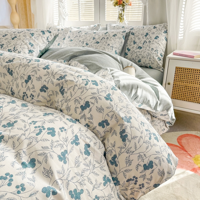 91家纺网 家纺一手货源 找家纺 晨希家居 2024新款小清新全棉印花四件套 花艺