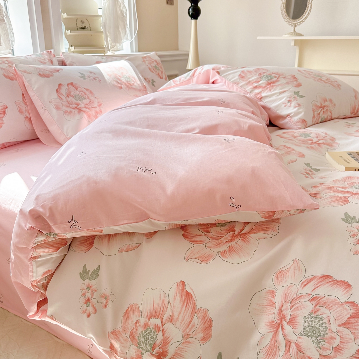 91家纺网 家纺一手货源 找家纺 晨希家居 2024新款小清新全棉印花四件套 牡丹花开