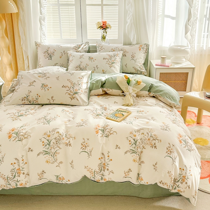 91家纺网 家纺一手货源 找家纺 晨希家居 2024新款小清新全棉印花四件套 微米