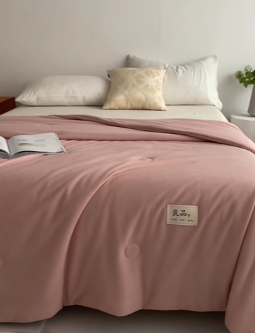 91家纺网 家纺一手货源 找家纺 慕尚 2025新款针织棉华夫格夏被 华夫格 pink粉