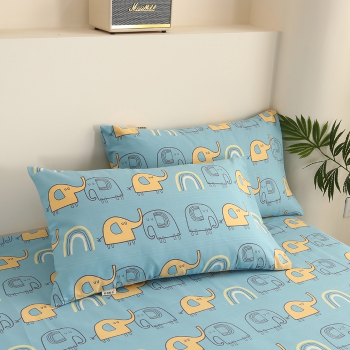 91家纺网 家纺一手货源 找家纺 金泰莱 2025新款三枚段条卷边老粗布凉席三件套床单套件 卡通小象-蓝 原棉款