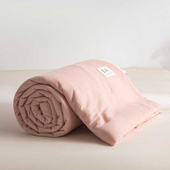 91家纺网 家纺一手货源 找家纺 慕尚 2025新款针织棉华夫格夏被 华夫格 pink粉