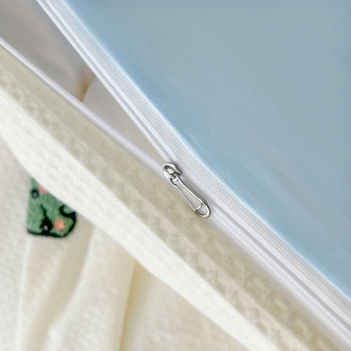 91家纺网 家纺一手货源 找家纺 慕尚 2025新款全棉华夫格毛巾绣四件套 恐龙之王白蓝