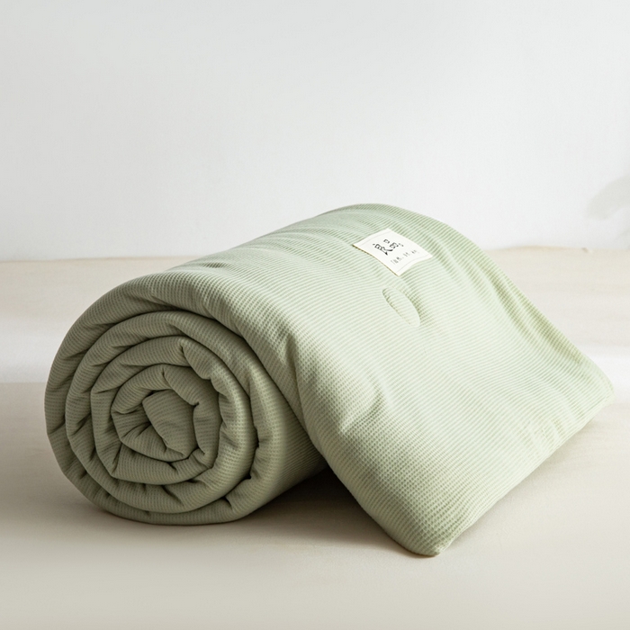 91家纺网 家纺一手货源 找家纺 慕尚 2025新款针织棉华夫格夏被 华夫格 湖绿