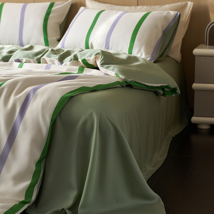 91家纺网 家纺一手货源 找家纺 时年家纺 2024春夏新品莱赛尔天丝印花四件套 可乐