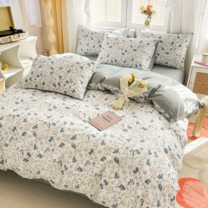 91家纺网 家纺一手货源 找家纺 晨希家居 2024新款小清新全棉印花四件套 花艺