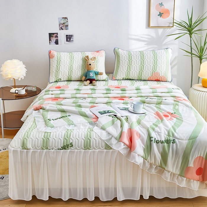 91家纺网 家纺一手货源 找家纺 爱上家居 2024新款印花凉席床裙床单款夏被-床裙款 春天里