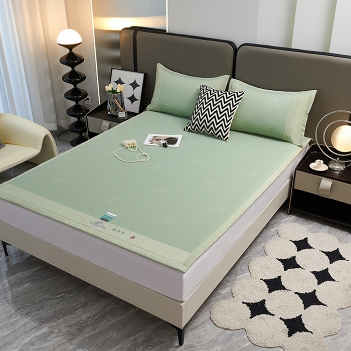 91家纺网 家纺一手货源 找家纺 青雅席业 2025新款A类母婴级刺绣冰豆豆凉席 天鹅湖-绿