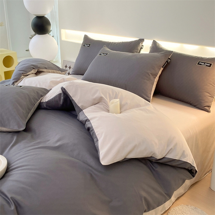 91家纺网 家纺一手货源 找家纺 凯磊家纺 2024新款高支高密.纯色拼色四件套-星漫系列 星漫-帝都灰+峰白色