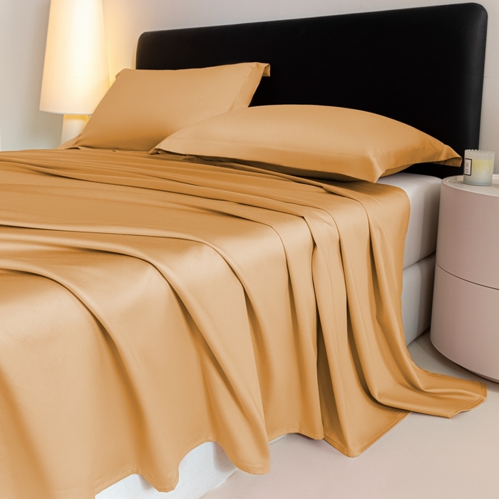 91家纺网 家纺一手货源 找家纺 秀色家纺 2025新款高端新疆长绒棉床单单件纯棉50支贡缎全棉床单双人贡缎加厚被单三件套 莫奈-南瓜橘