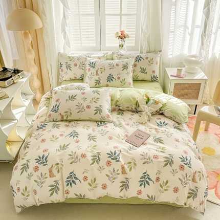 91家纺网 家纺一手货源 找家纺 晨希家居 2024新款小清新全棉印花四件套 伊梦