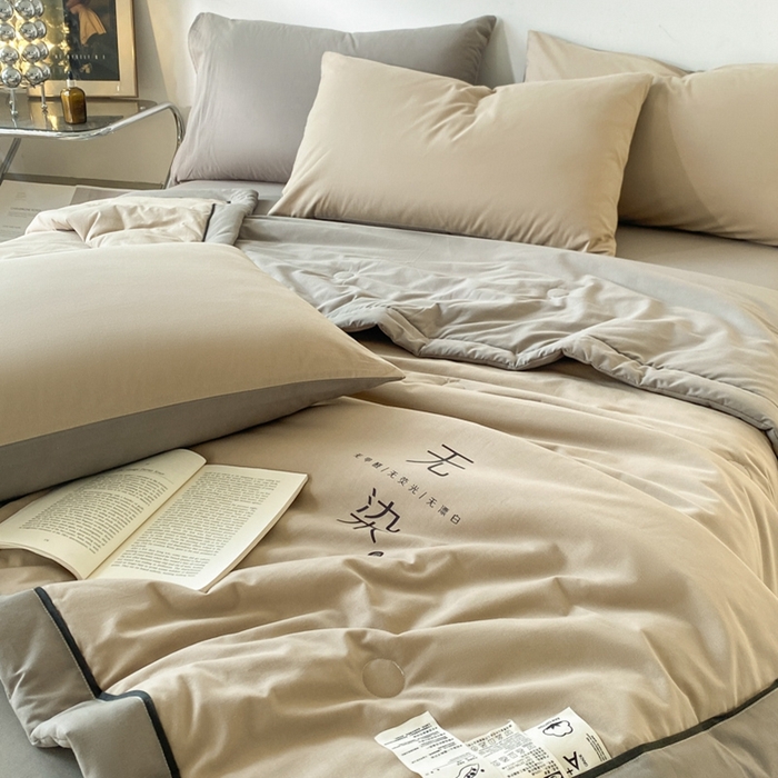 91家纺网 家纺一手货源 找家纺 荔禾家居 2024新款A类全棉水洗棉无染夏被 亚麻咖