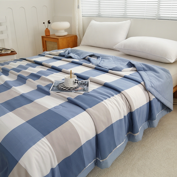 91家纺网 家纺一手货源 找家纺 凡客家居 2024新款无印风水洗棉新疆棉花夏被夏凉被空调被 蓝大格