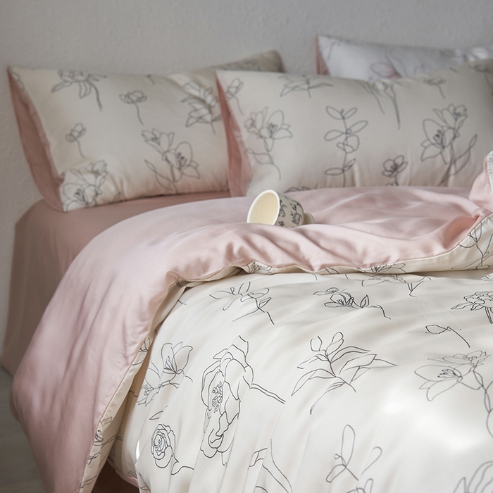 91家纺网 家纺一手货源 找家纺 时年家纺 2024春夏新品莱赛尔天丝印花四件套 菲青