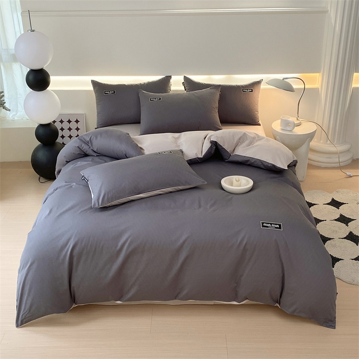 91家纺网 家纺一手货源 找家纺 凯磊家纺 2024新款高支高密.纯色拼色四件套-星漫系列 星漫-帝都灰+峰白色