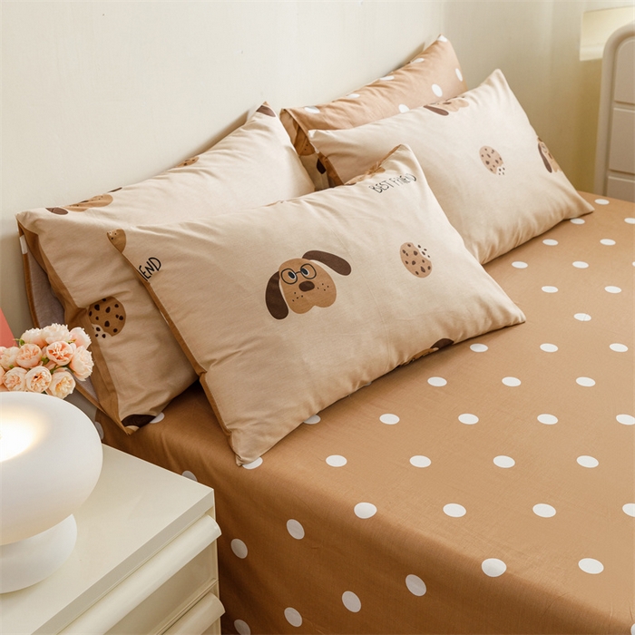 91家纺网 家纺一手货源 找家纺 红粉佳人家纺  2024新款纯棉卡通小清新四件套及单品 布丁狗-1