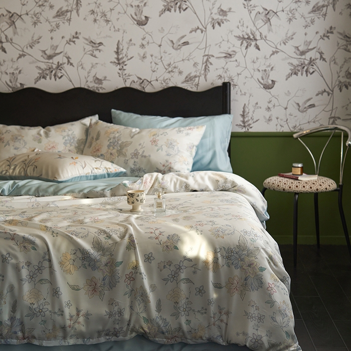 91家纺网 家纺一手货源 找家纺 时年家纺 2024春夏新品莱赛尔天丝印花四件套 春日蜜糖