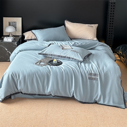 91家纺网 家纺一手货源 找家纺 名品优仓 2024新款全棉刺绣四件套-柏菲克 轻奢蓝