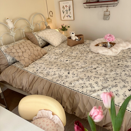 91家纺网 家纺一手货源 找家纺 晨希家居 2024新款复古法式全棉印花四件套 繁花