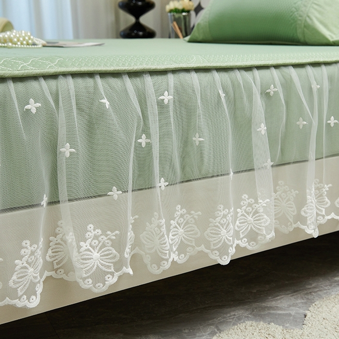 91家纺网 家纺一手货源 找家纺 青雅席业 2025新款A类凉感丝蕾丝花边床笠款凉席 海豚-绿