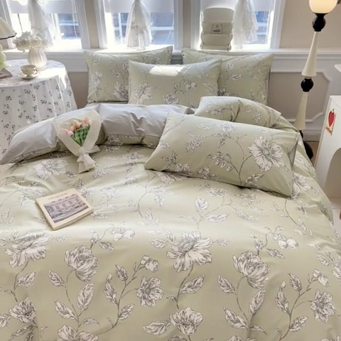 91家纺网 家纺一手货源 找家纺 晨希家居 2024新款小清新全棉印花四件套 木兰花漫