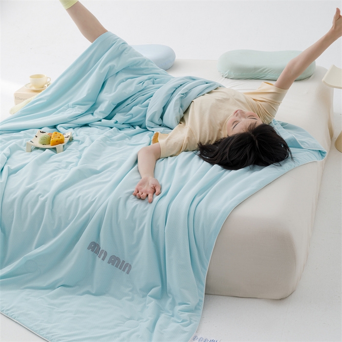 91家纺网 家纺一手货源 找家纺 丝幔家纺 2025新款A类提花绣花凉感夏被 被子被芯 湖蓝