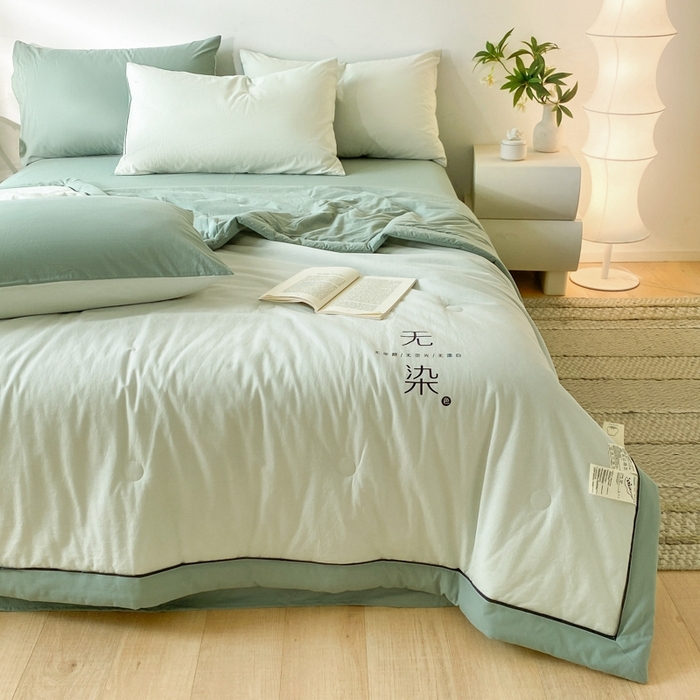 91家纺网 家纺一手货源 找家纺 荔禾家居 2024新款A类全棉水洗棉无染夏被 灌木绿